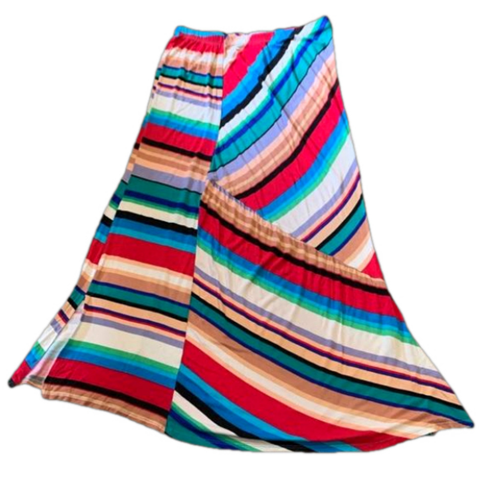 Kaktus Maxi Elastic Waist Multi Colored Skirt Medium